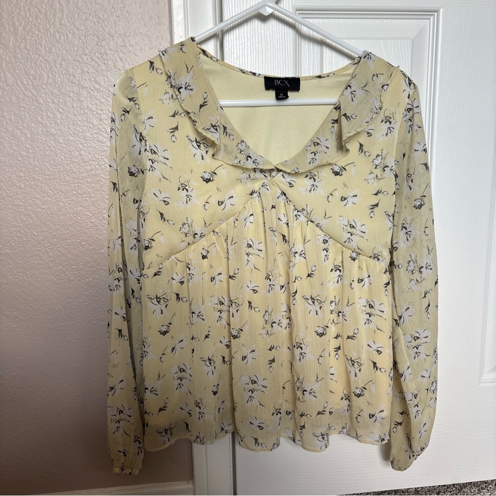 Yellow Floral Long Sleeve whimsey Women’s M Cottagecore Fairy Romantic Top